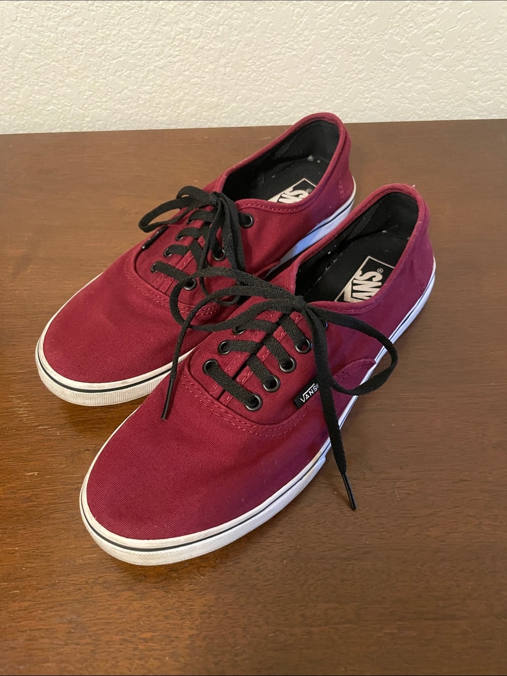 Vans Low Top Canvas Sneakers in Burgundy with Black Laces